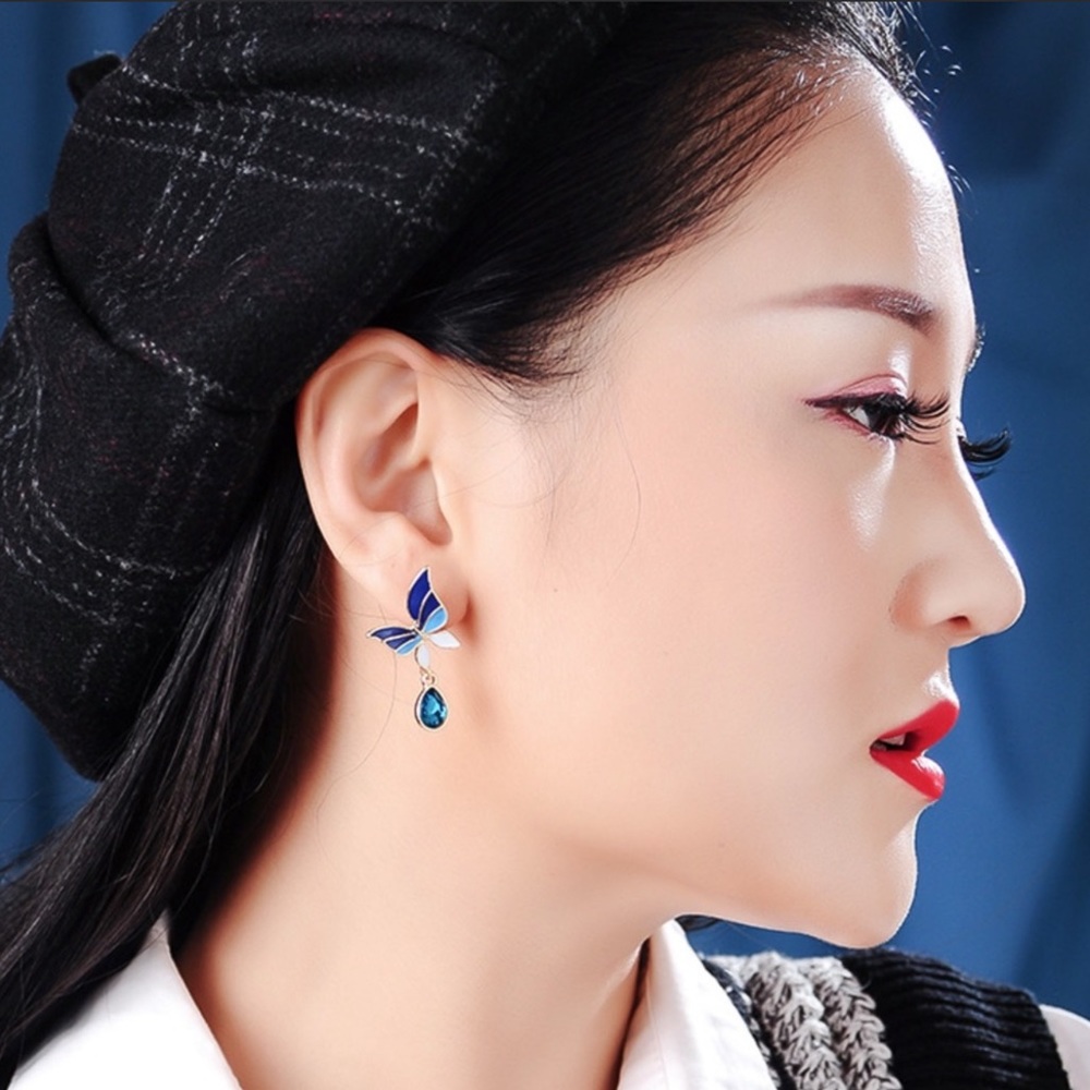 Any 2/$20! Gold/Blue Butterfly Crystal Earrings - Picture 3 of 7